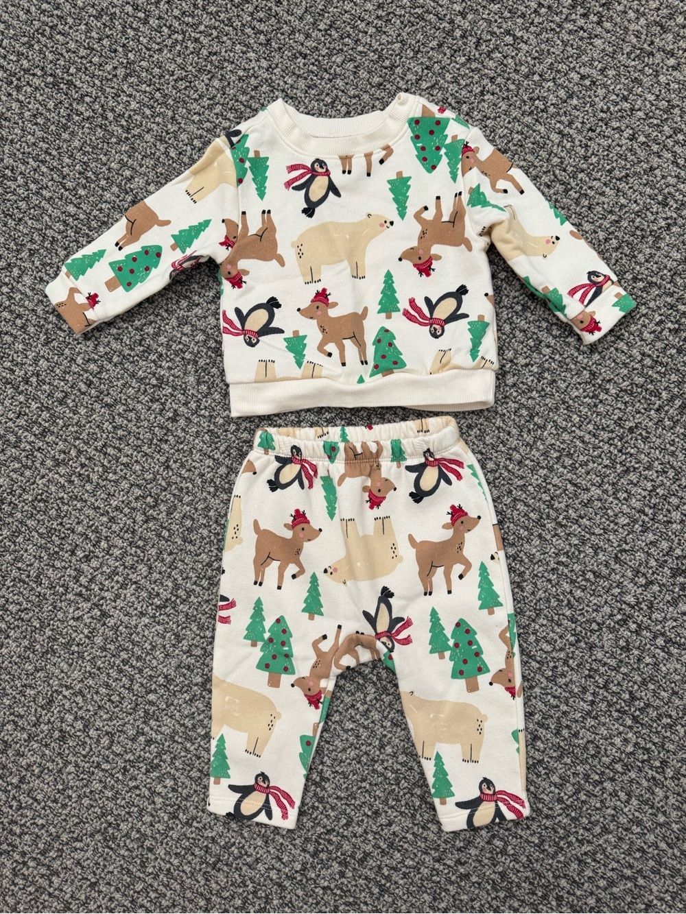 Baby Holiday Animal Print Sweat Set - Cream/Green